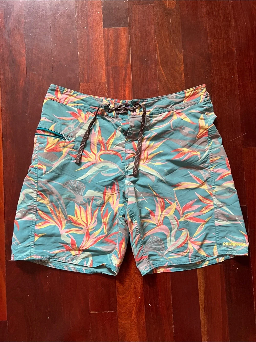 Patagonia Teal Floral-Print Board Shorts